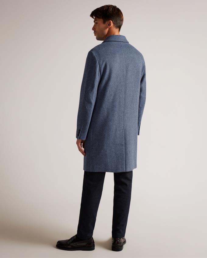 Manteau Ted Baker Pure Wool Single Breasted Overcoat Bleu Homme | NLU-78228608